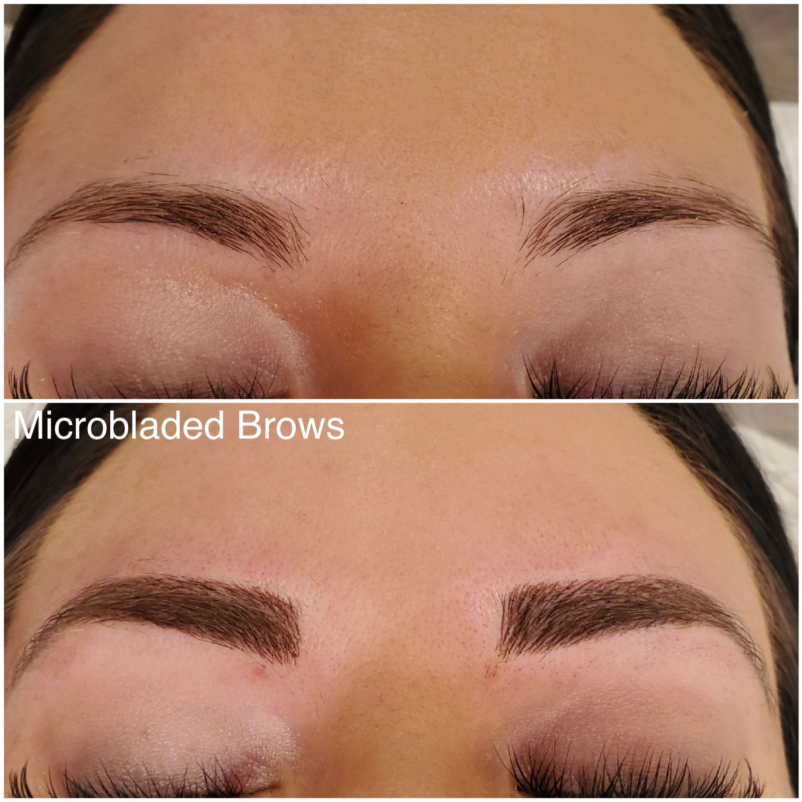 Microblading before and after: sparse brows transformed into full, natural microbladed brows