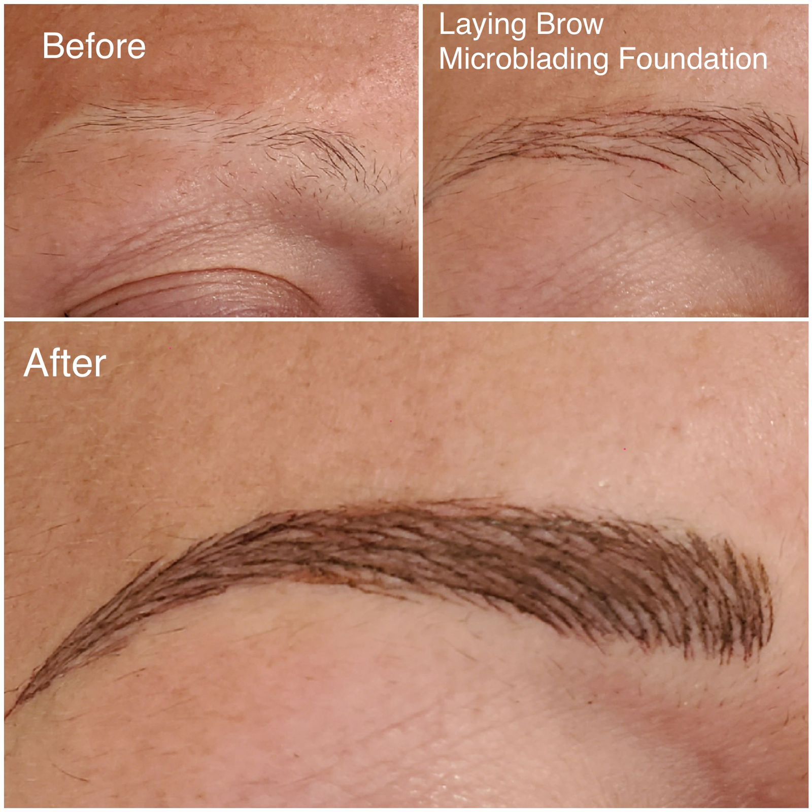 Microblading before, during, and after: a single brow from sparse to a full hair-stroke result